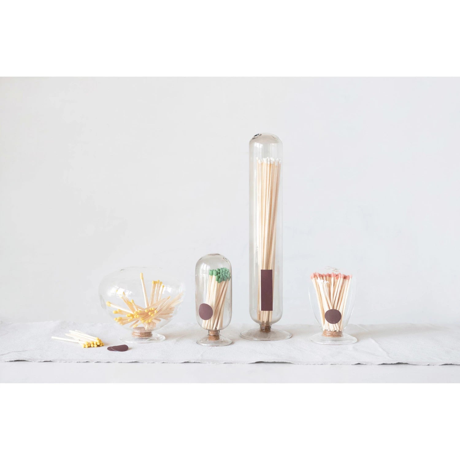 Glass Fireplace Match Holder + Matches