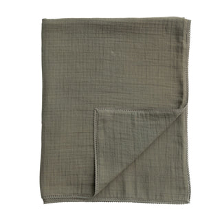 Olive Cotton Baby Blanket w/ Trim