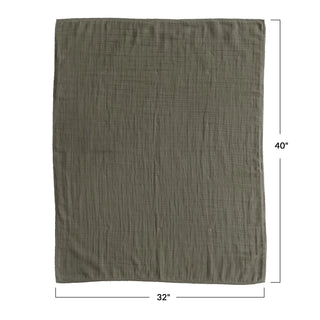 Olive Cotton Baby Blanket w/ Trim