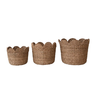 Braided Bankuan & Rattan Baskets w/ Scalloped Edge