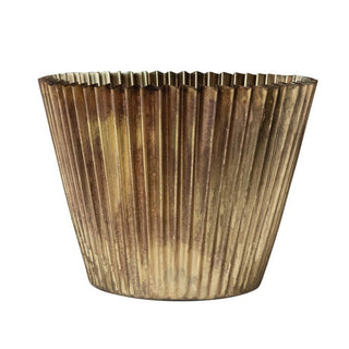 Two ribbed bronze planters on a white background