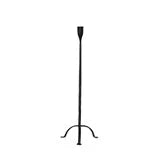 Black floor lamp with a tripod base on a white background