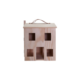 Wood Doll House with Faux Leather Handle & Metal Latch