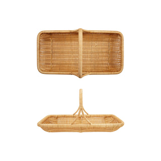 Hand-Woven Rattan Basket with Handle, Natural