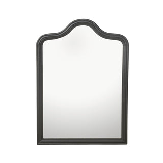 Black-framed mirror on a white background