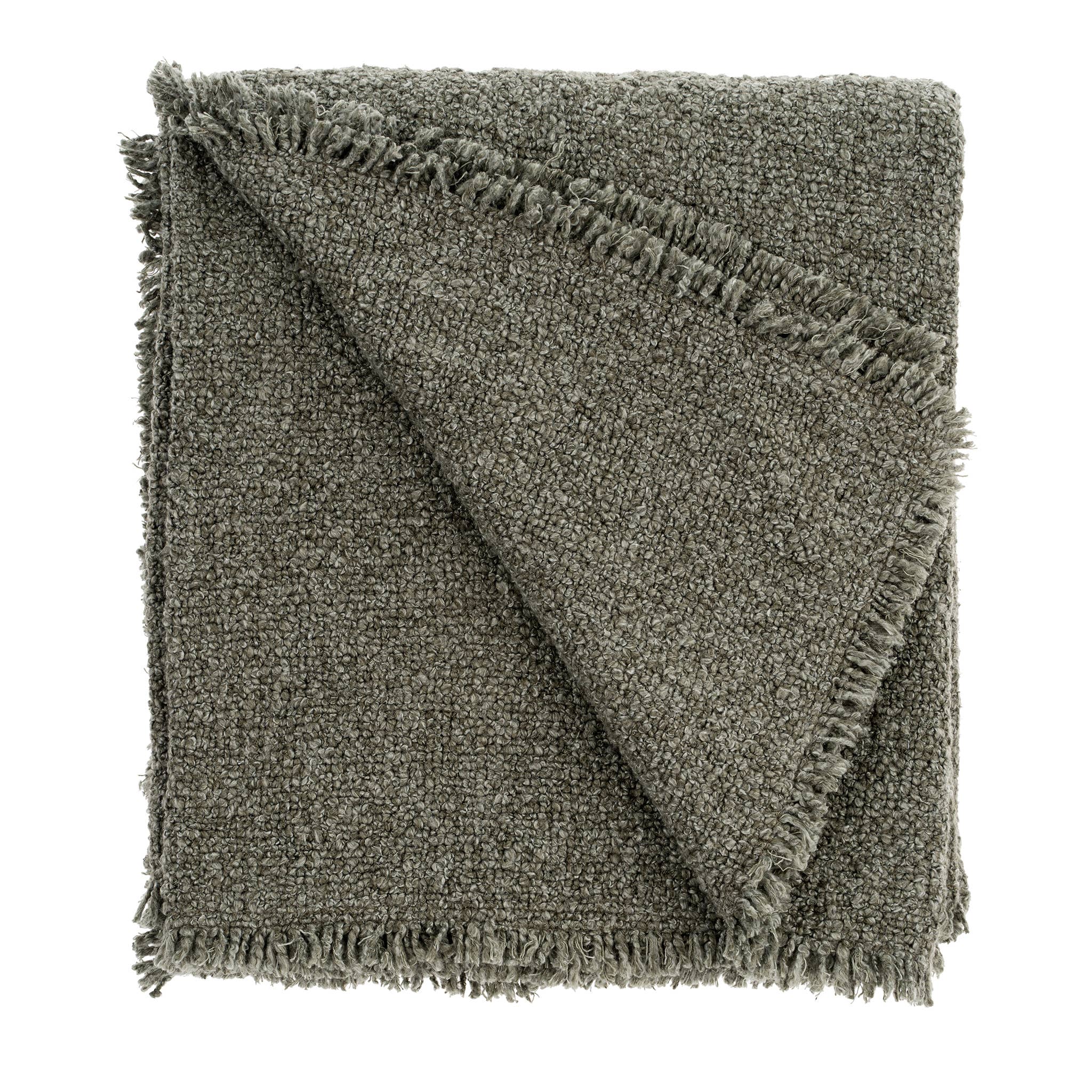 Fringed Boucle Throw Blanket, Forest - FORD + ELM