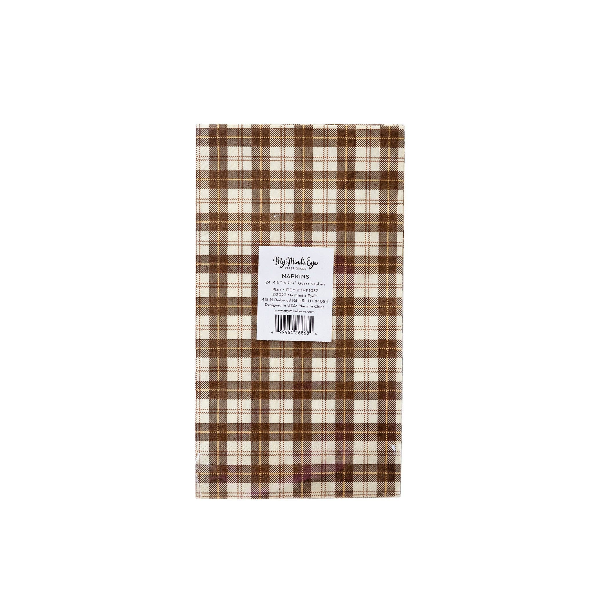 Harvest Brown Plaid Paper Dinner Napkin, Set of 24