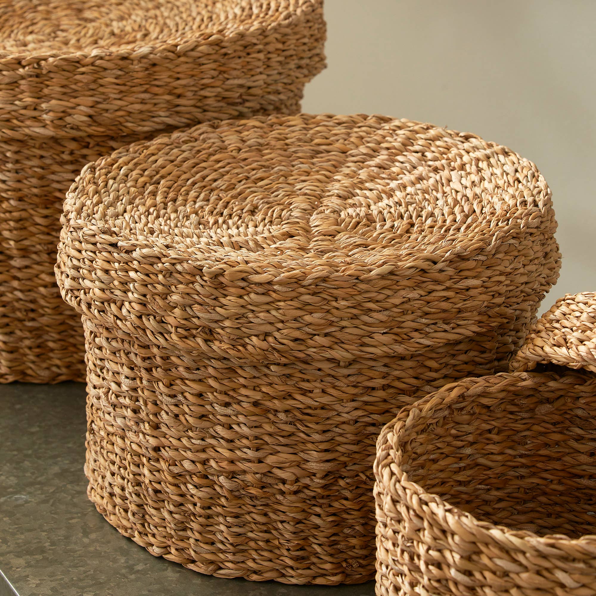 Seagrass Round Lidded Baskets