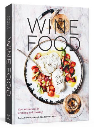 Cover of the book 'WINE FOOD' featuring a plate of food and a glass of wine, with the title and authors' names displayed.