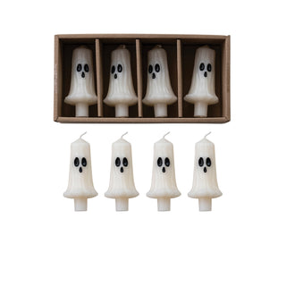 Unscented Ghost Shaped Taper Candles Set of 4
