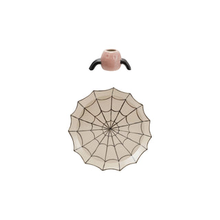 Stoneware Spider Web Platter and Toothpick Holder