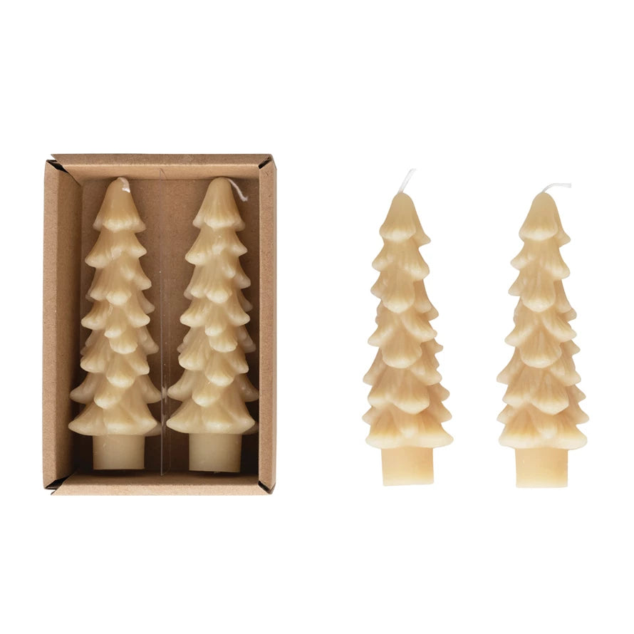 Unscented Tree Shaped Taper Candles , Eggnog (Set of 2) - FORD + ELM