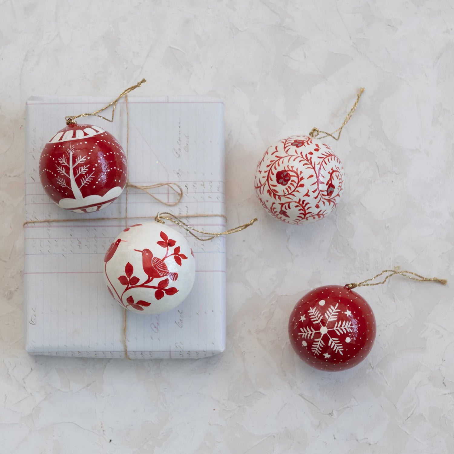 Hand Painted Paper Mache Ornaments, Set of 4 - FORD + ELM