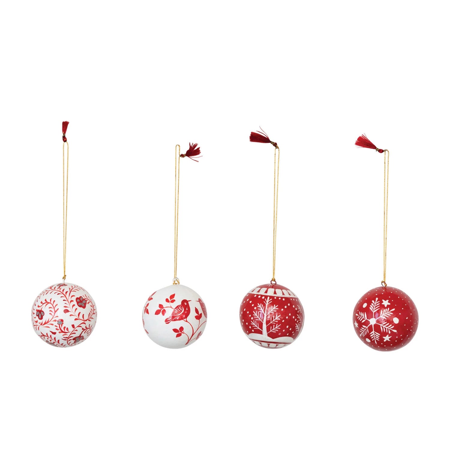 Hand Painted Paper Mache Ornaments, Set of 4 - FORD + ELM