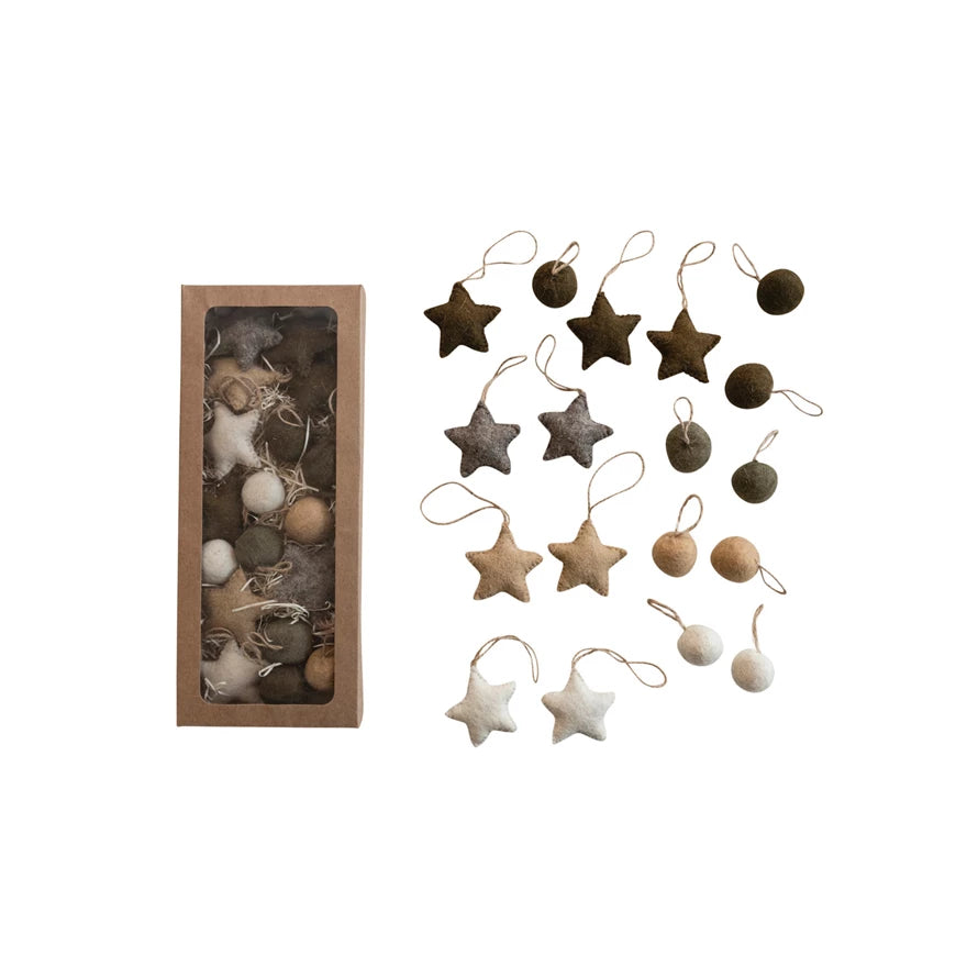 Wool Felt Ball/Star Ornaments, Set of 18 - FORD + ELM