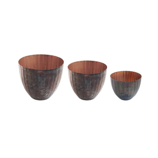Debossed Metal Planters, Copper Patina (Set of 3)
