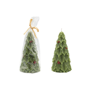 Unscented Tree Shaped Candle with Holly (Est. Burn Time 24 Hours)