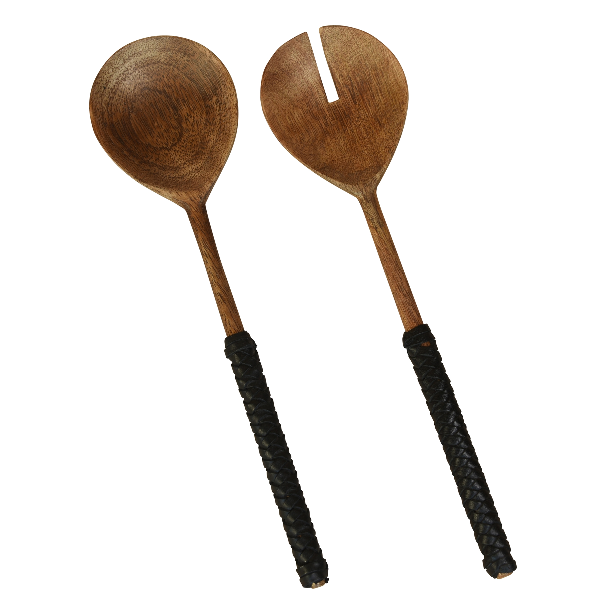 Burke Salad Servers, Wood & Black Leather - FORD + ELM