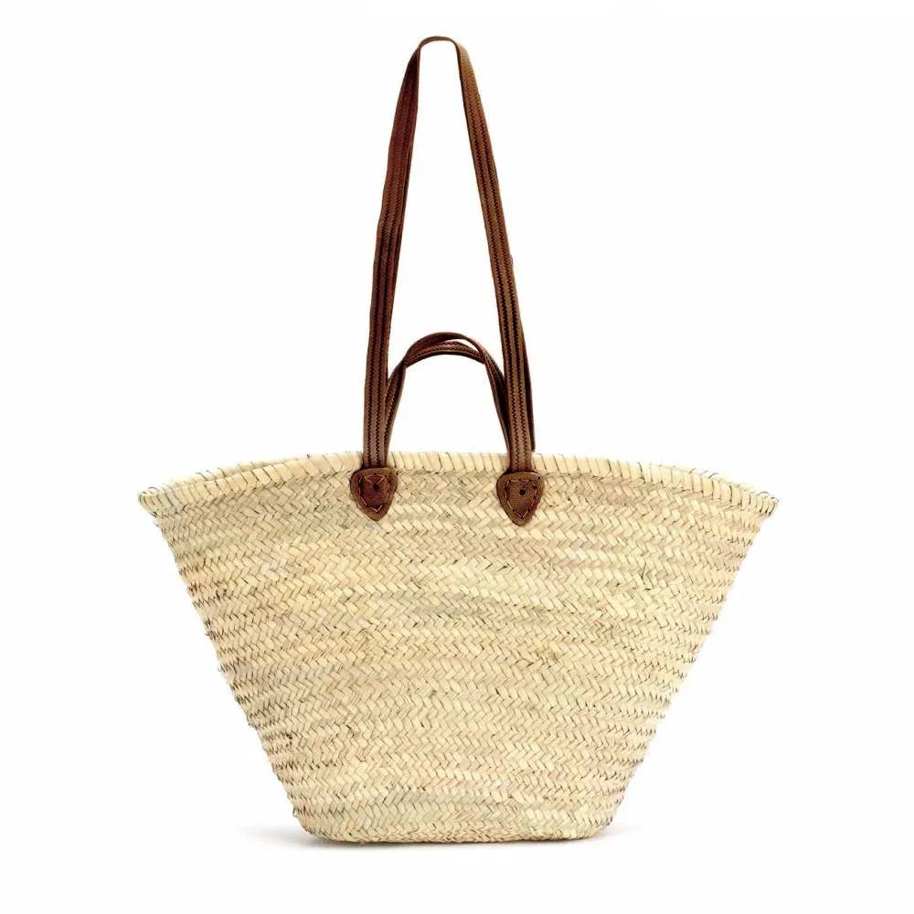 Straw Bag Double Flat Leather Handle French Baskets