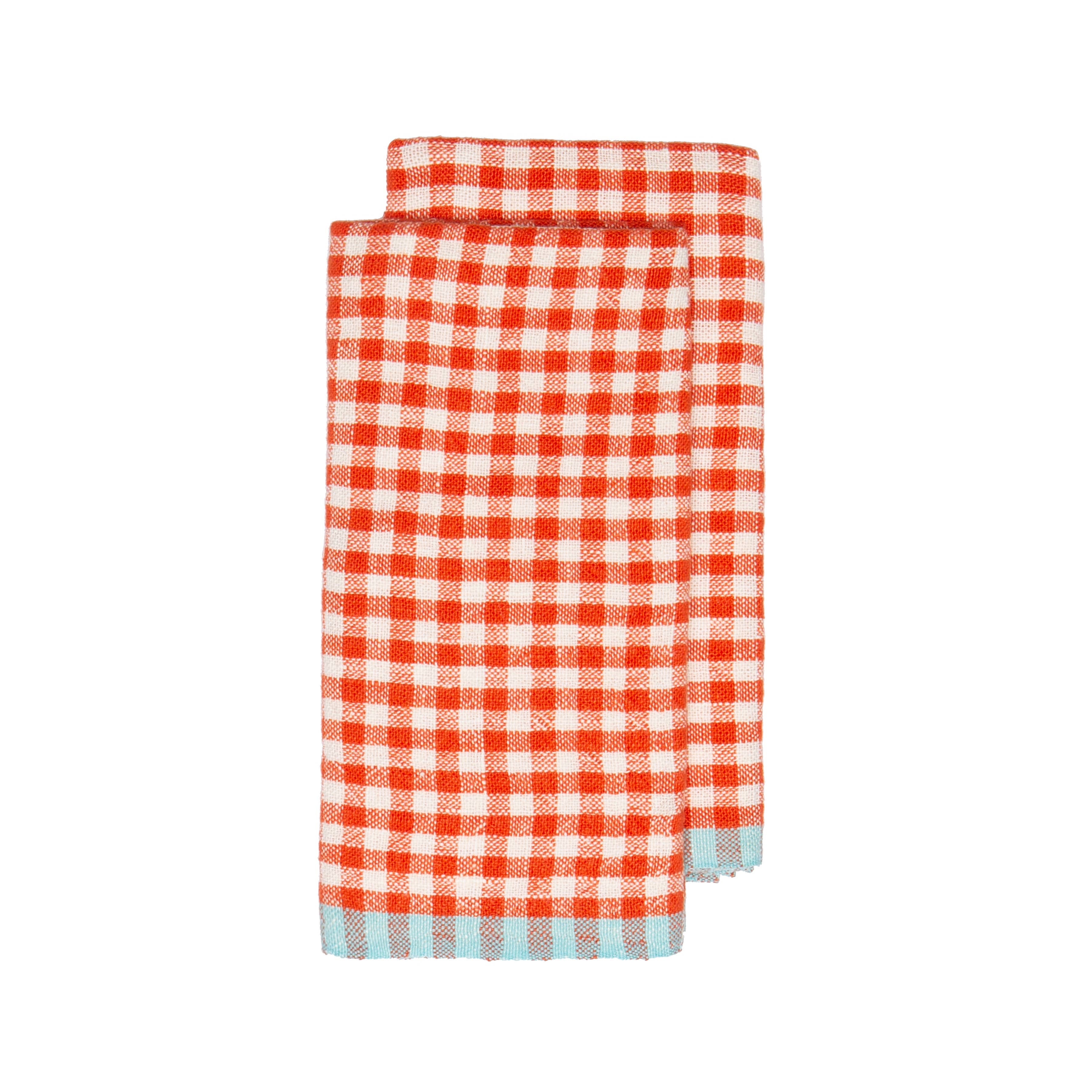 Two-Tone Gingham Orange/Aqua Towels 20x30 - Set of 2