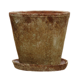 Cement Planter with Saucer- Large  -9 1/2" - FORD + ELM