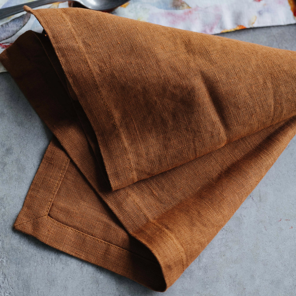 Set of 2 Caramel Brown Linen Napkins